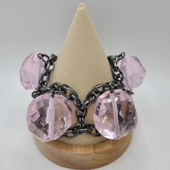 J Crew Oversize Pink/Purple Glass Chunky Bracelet - Picture 7 of 12